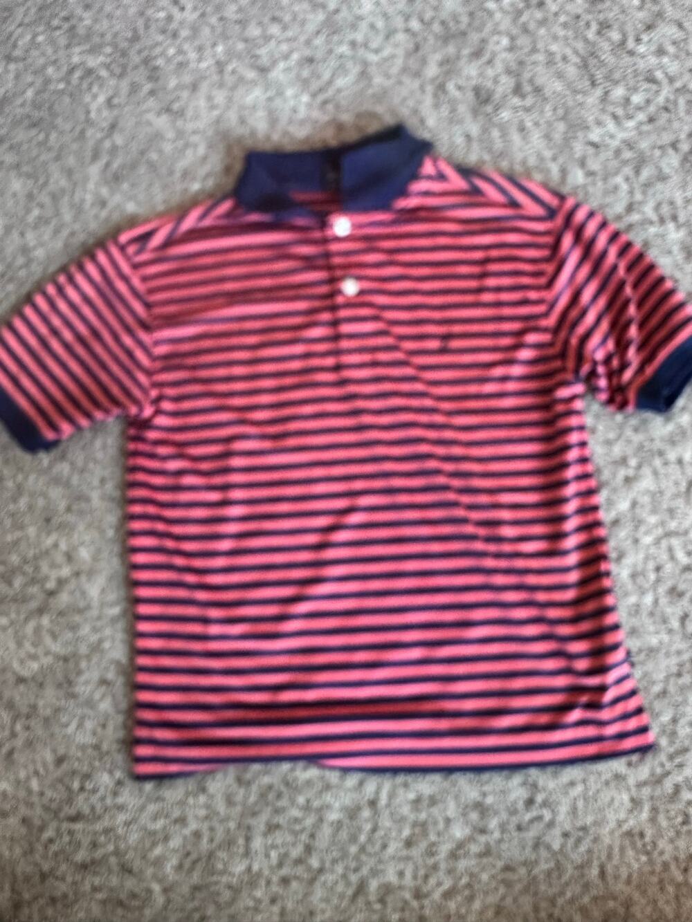 Nautica Boys Size Small (8) Pink & Navy Blue Striped Polo Shirt